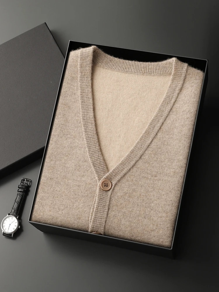 Autumn Winter High Quality Mens VNeck Thick Waistcoat Knitwear 100 Cashmere Sweater Soft Sleeveless Cardigan Preppy Tops 250107