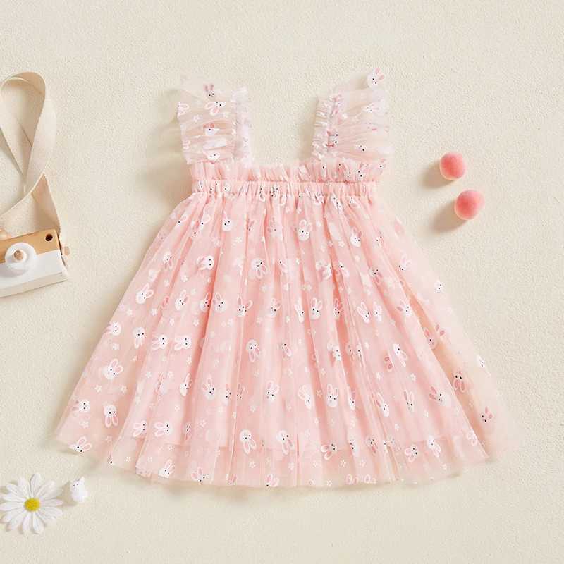 Preschool girl sleeveless dress Easter set casual summer carrot/rabbit print mesh chiffon dress cute clothes W250111