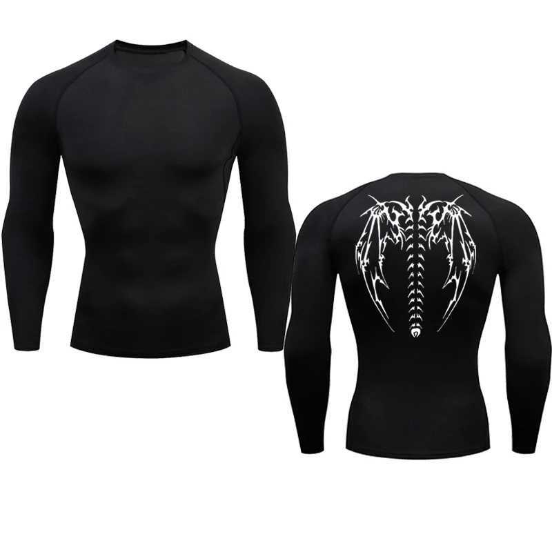 New mens compression long sleeved black gym exercise T-shirt quick drying breathable T-shirt fitness training track top S-3XL W250111
