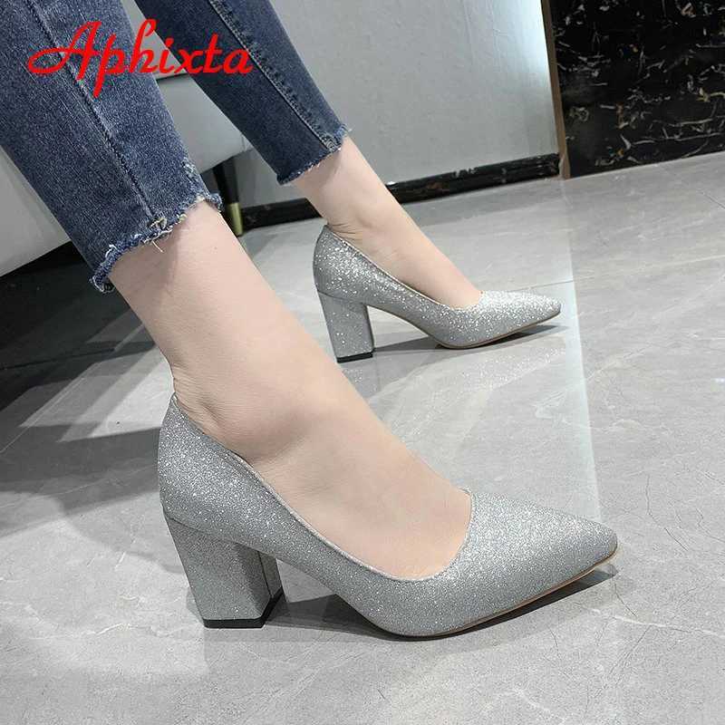 New Arrival Aphixta Pointed Toe Shoes Womens Pump 7.5cm Professional Square High Heels Shiny Fashion Office Party Shoes Super Large 49 50 T250110