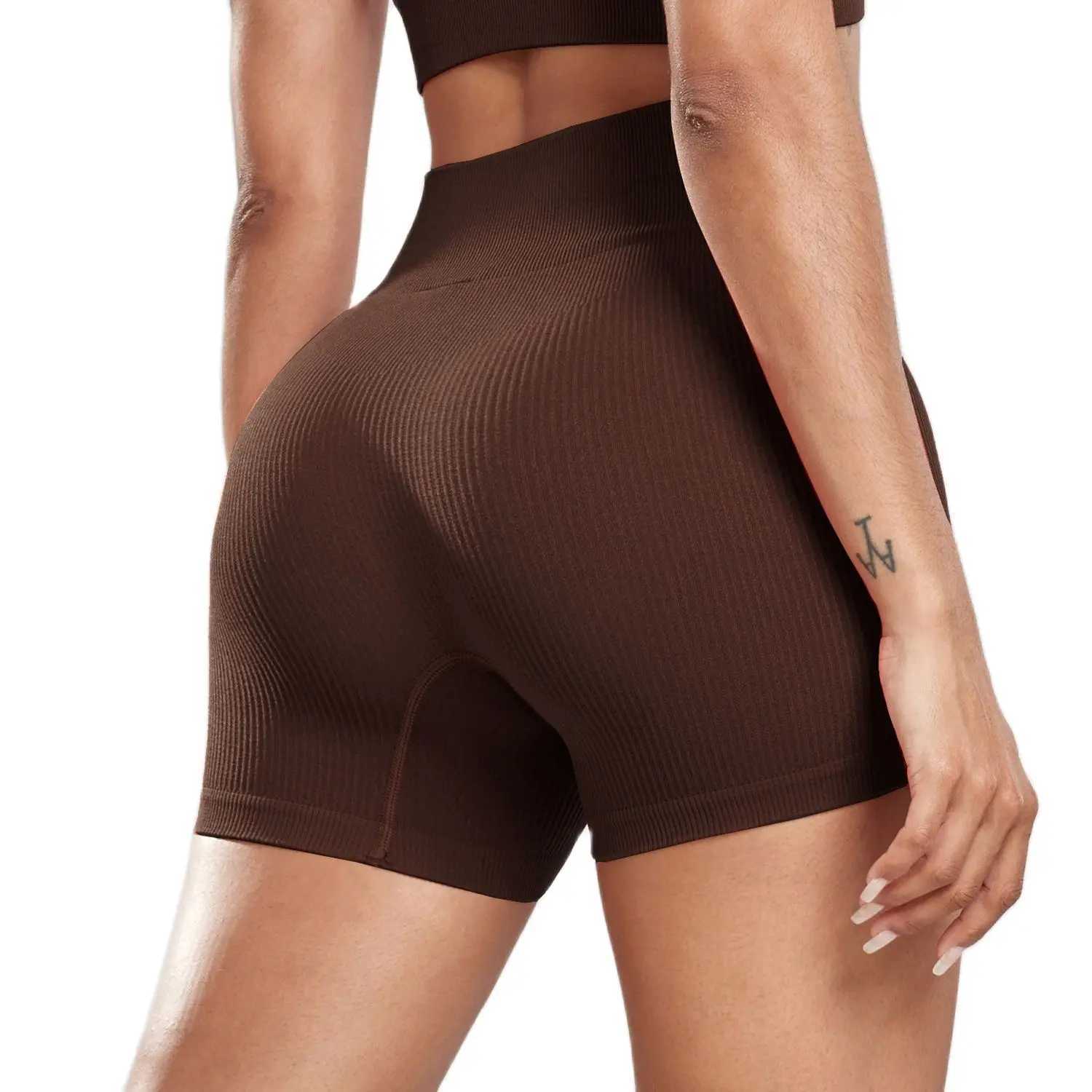 CHRLEISURE Seamless Ribbed Yoga Shorts For Women High Waisted Biker Tights Elastic Workout Slim Sports Leggings SportswearXJ250111