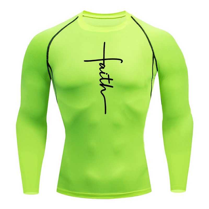 Christian Workout Compression Shirt Graphic Long Sleeve Rash Guard Sports Quick Drying T-shirt Top Mens Fitness Underwear W250111