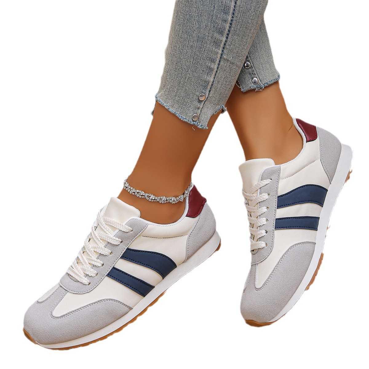 Casual Shoes Women Lace-up Trendy Shoes Non Slip Flat Heel Platform Walking Shoes