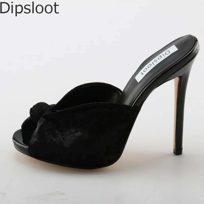 Sexy Red Veet Knot Stiletto High Heels Slipper Sandals Women Open Toe Summer Sgbacks Outfit Street Dress Shoes