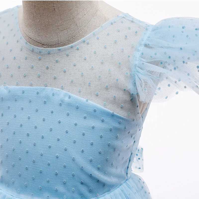 4-10T Girl Princess Dress Childrens Short Sleeve Dot Birthday Tulle Tutu Evening Dress Par Clothing Childrens Baby Blue Casual Clothing W250111