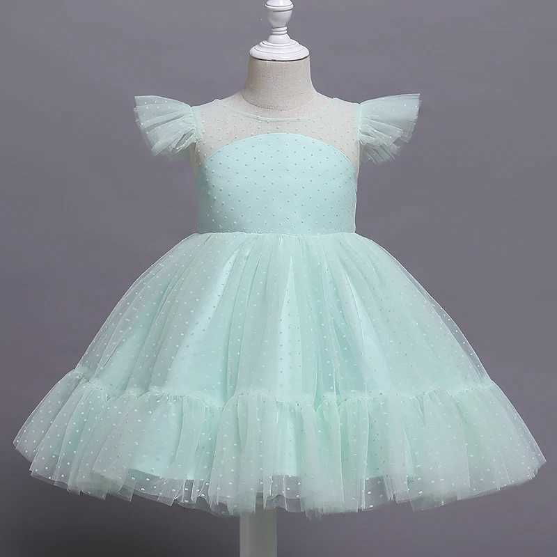 Childrens polka dot pink mesh dress floral girl wedding Tutu fluffy Vestidos princess birthday party dress W250111