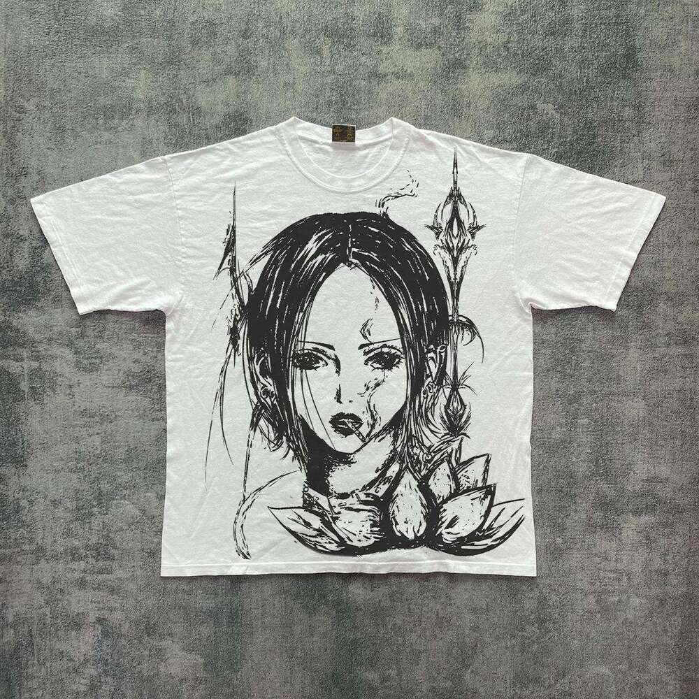 Inspiration American washed vintage dark Sylvanas print short sleeved T-shirt versatile half sleeve