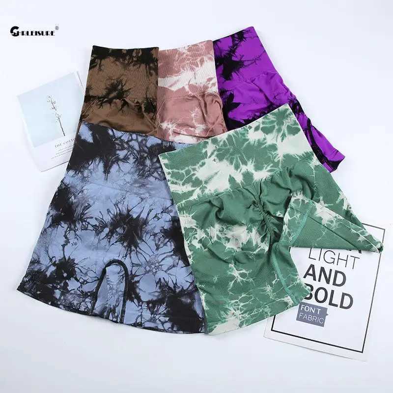 CHRLEISURE Tie Dye Yoga Shorts for Women Seamless Cycling Tights High Waist Butt Lifting Sports Leggings Elastic Workout TightXJ250111