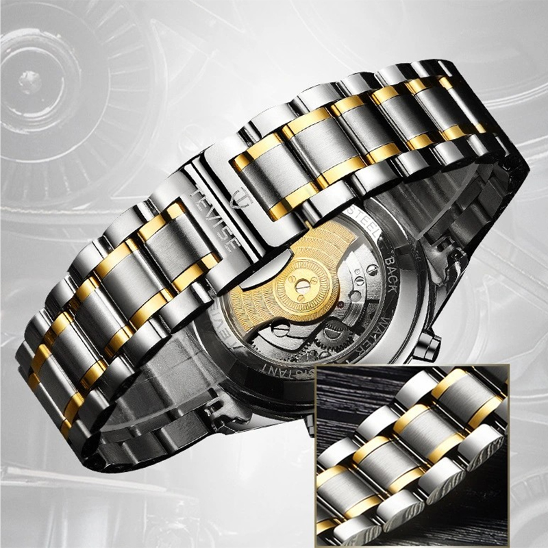 TEVISE Automatic Mechanical Watch Hollowed out Mens Watch with Moon Phase Tourbillon Casual Stainless Steel Strap and Waterproof Function T051-T820A s