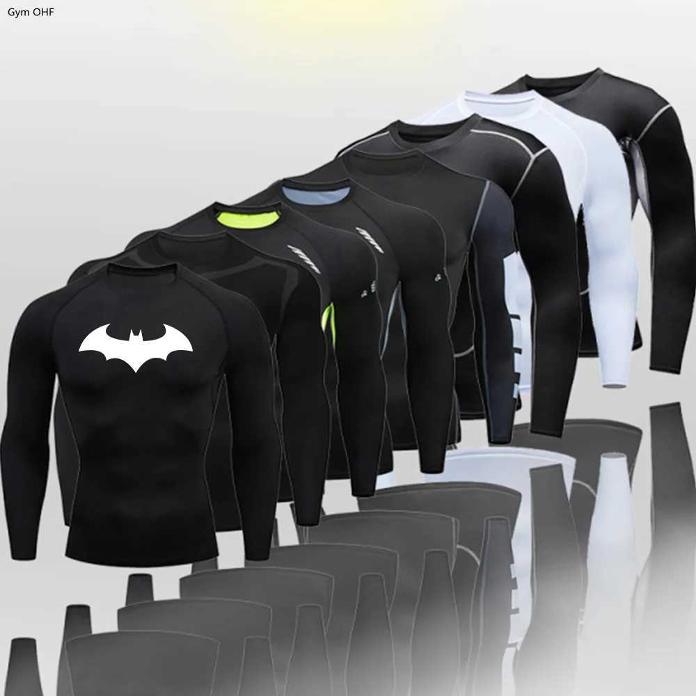Mens Bat Compression Shirt Mens Long Sleeve Running T-shirt Sunscreen Second Breathable Fast Drying Rashgarda Top Sports W250111