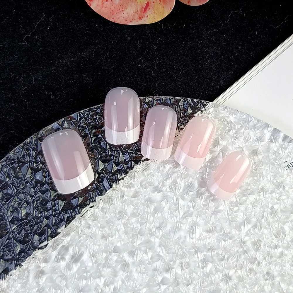 24 Pcs Glossy Medium Square Press On Nails Pink French Style False Nails Artificial Finger Manicure Reusable False NailsXJ250110