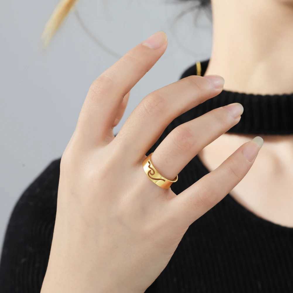 Lucktune Simple Sea Wave Rings for Women Stainless Steel Fashion Geometry Ocean Surfing Finger Rings 2025 Jewelry Wedding Party Gifts W250111