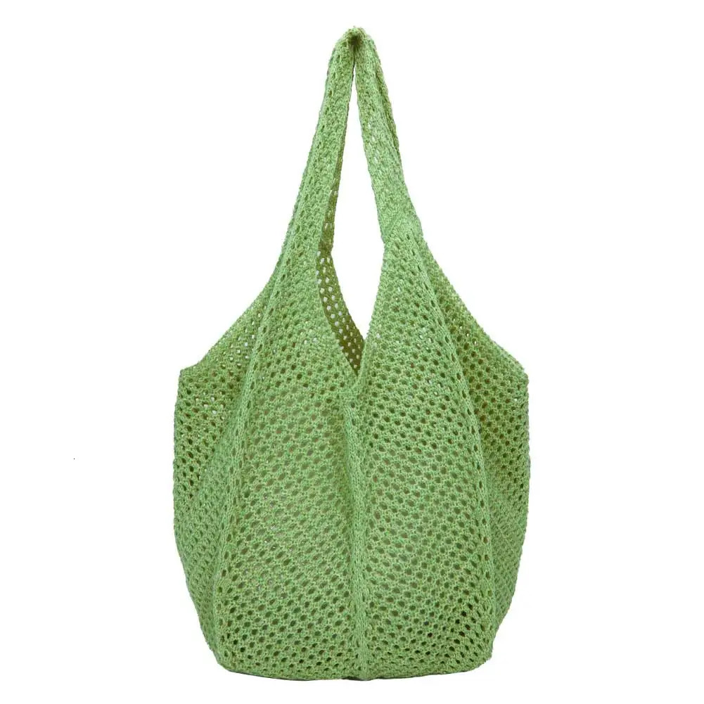 Women Crochet Tote Bag Fashion Knitted Large Capacity Woven Shoulder Solid Color Simple Shopping for Summer Beach 250107