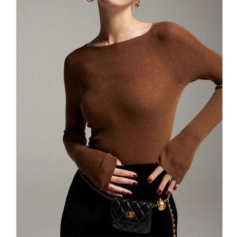 Elegant Knitted Women's Pullover Sweater Blend Of Wool And Silk Seamless One-E Coat For Autumn/Winter