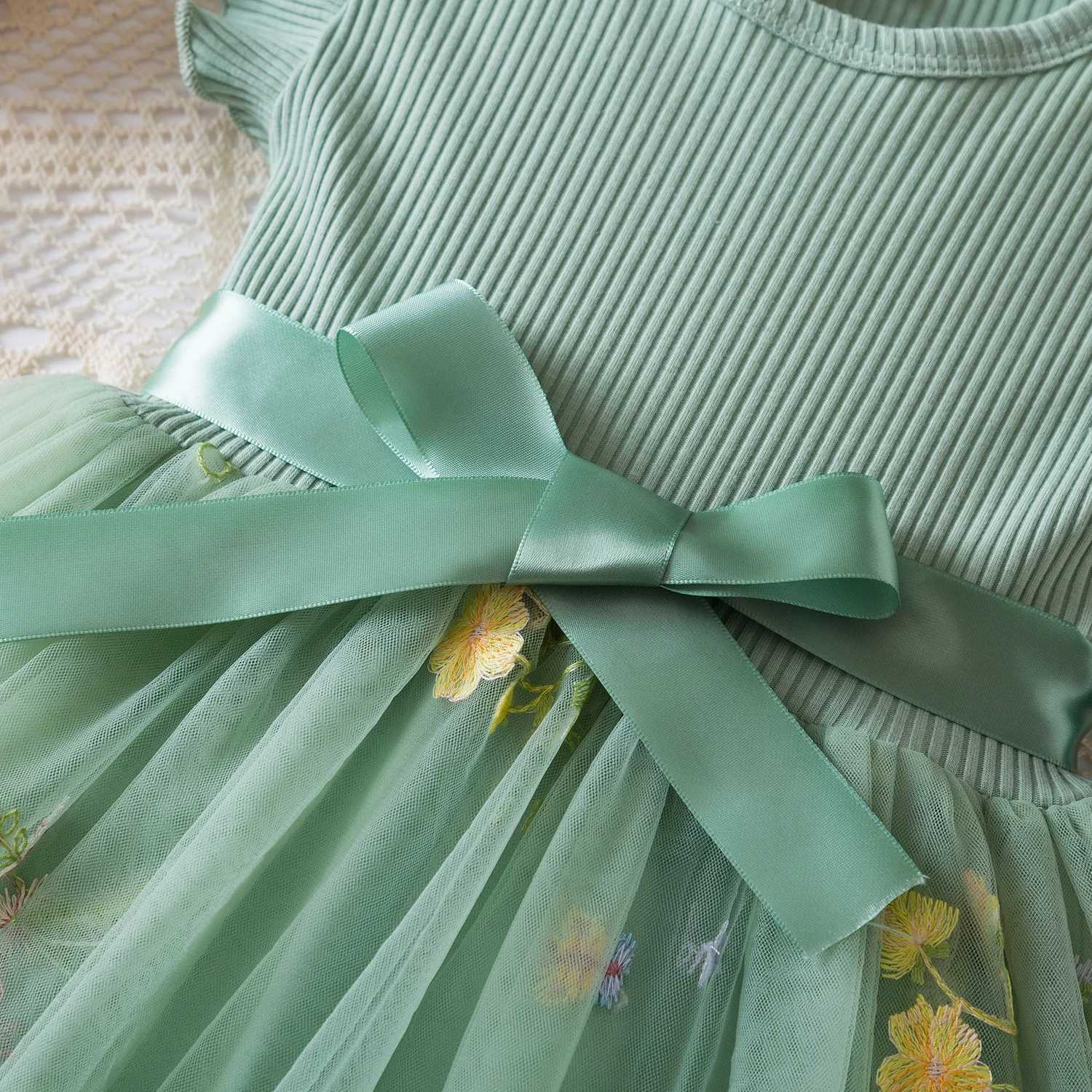 Cute Baby Girl Embroidered Flower Dress Princess Par Tulle Flower Dress Preschool Baby Girl Mesh Tutu Dress 1-5 Years Clothing W250111