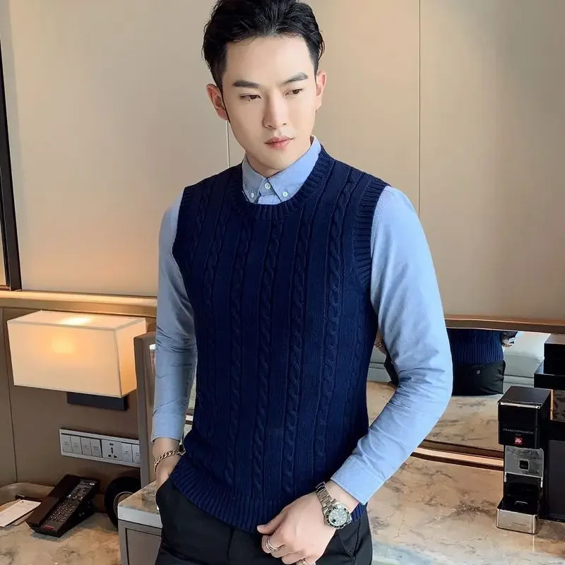 Knit Sweater Male Solid Color Sleeveless Plain Mens Clothing Blue Vest Waistcoat Jumpers Plus Size Selling Products 2024 A 250107
