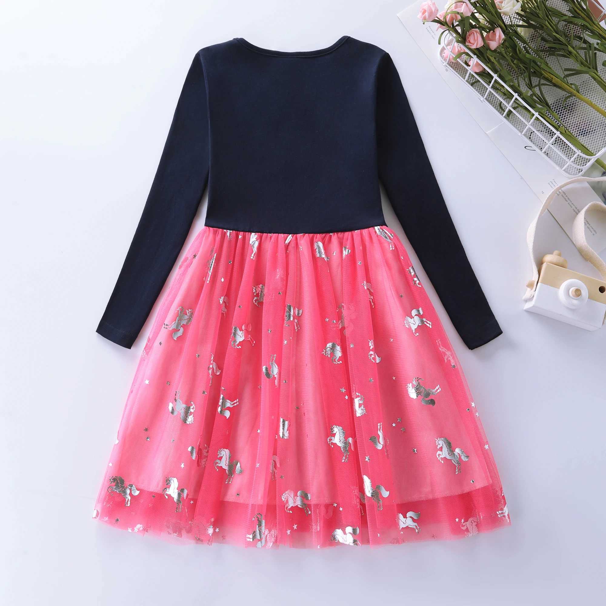 Long sleeved printed automatic screen patch dress LH1702 suitable for small and medium-sized girls W250111