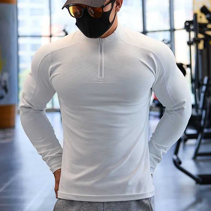 Sports and fitness jacket for men in autumn thick elastic fast drying ultra-thin gym training clothes outdoor running upright zipper top W250111