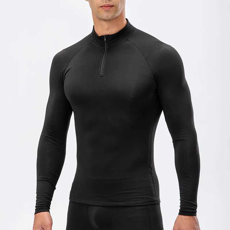 Compressed mens running long sleeved T-shirt gym clothing autumn tight fitness polo shirt fast drying bodybuilding muscle T-shirt W250111