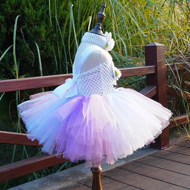 Girl Pastel Flower Tutu Dress Baby Crochet Fluffy Tulle Tutu with Headband Childrens Birthday Par Costume Role Playing Dress W250111