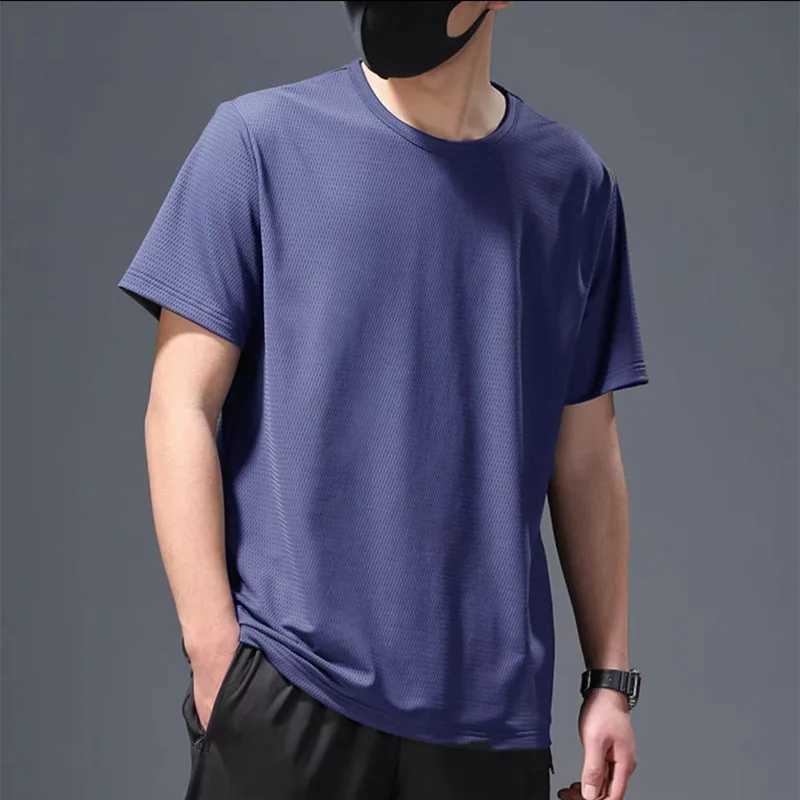 2024 New Summer Ice Silk Mens Cold Short sleeved O-neck Elastic Quick drying Breathable Sweatshirt for Men W250111