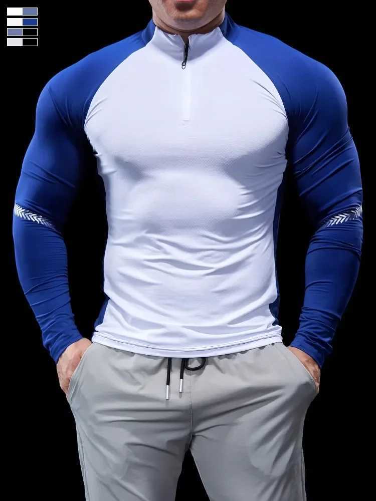 Mens autumn and winter tight fitness suit polo shirt half zip running suit long sleeved quick drying elastic sports thin W250111