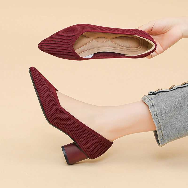 New Arrival Womens high heels knitted breathable anti slip rubber sole 2025 new version 6cm high T250110