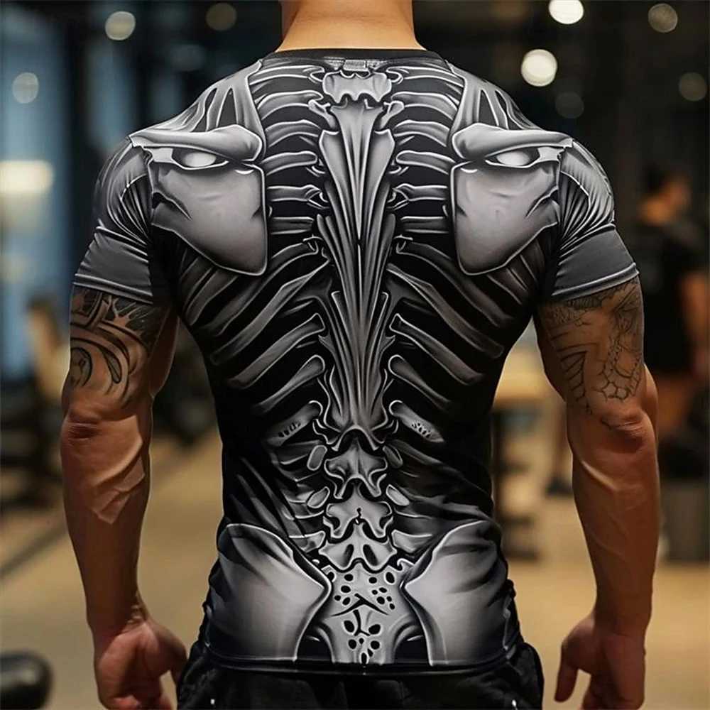 Mens T-shirt new muscle print casual short sleeved shirt quick drying sportswear top oversized summer sportswear W250111