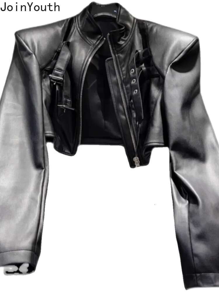 hoodie Streetwear Y2k Jackets Women's Clothing Haruku Crop Tops 2024 Ropa Mujer Korean Outwear Stand Neck Leather Short Coats 63A097 jacket
