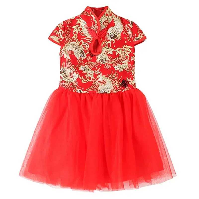 Fashion Red Girl Dress Summer Performance Kids Cheongsam Vestidos Baby Chinese Qipao Mesh Princess Dresses Children Clothing W250111