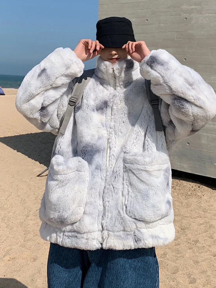 Gmiixder Rabbit Fur Winter Padded Jacket Men Korean Youth Velvet Thick Warm Women Thencken Coat 250107