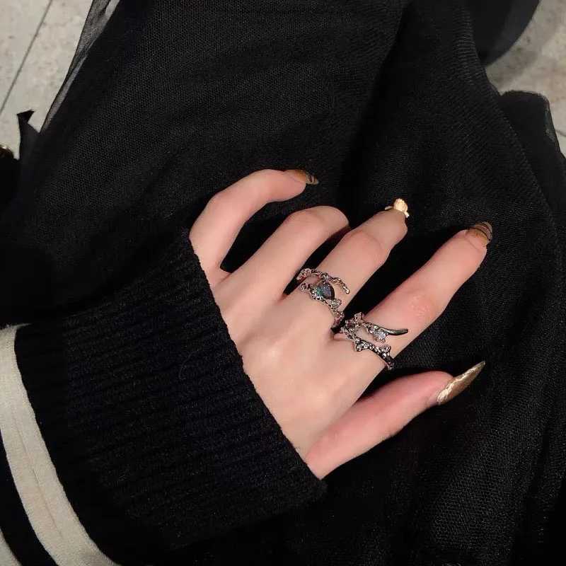 Punk Irregular Rings With Opal Aesthetic Egirl Hollow Vintage Stone Rings For Women Y2k Open Ring Tren JewelryXJ250110