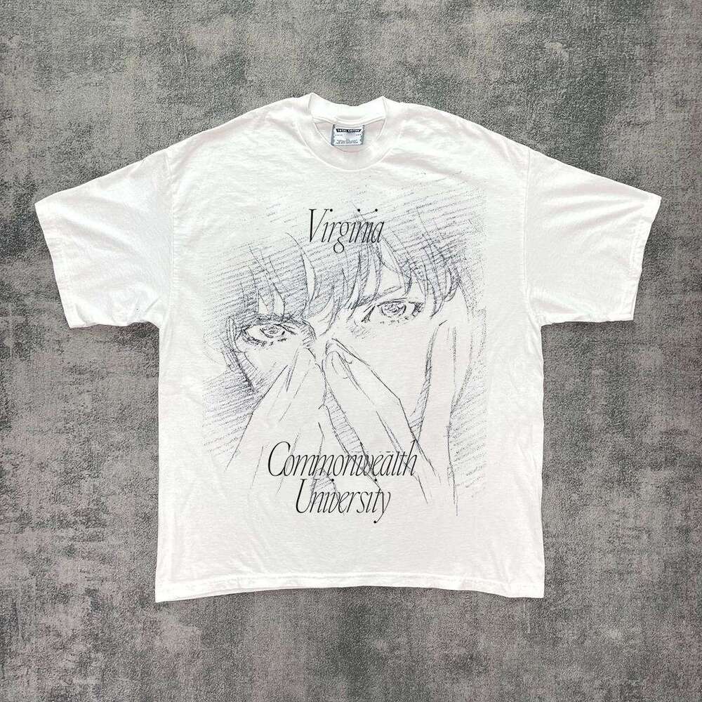 Inspiration American washed vintage anime printed short sleeved T-shirt casual versatile