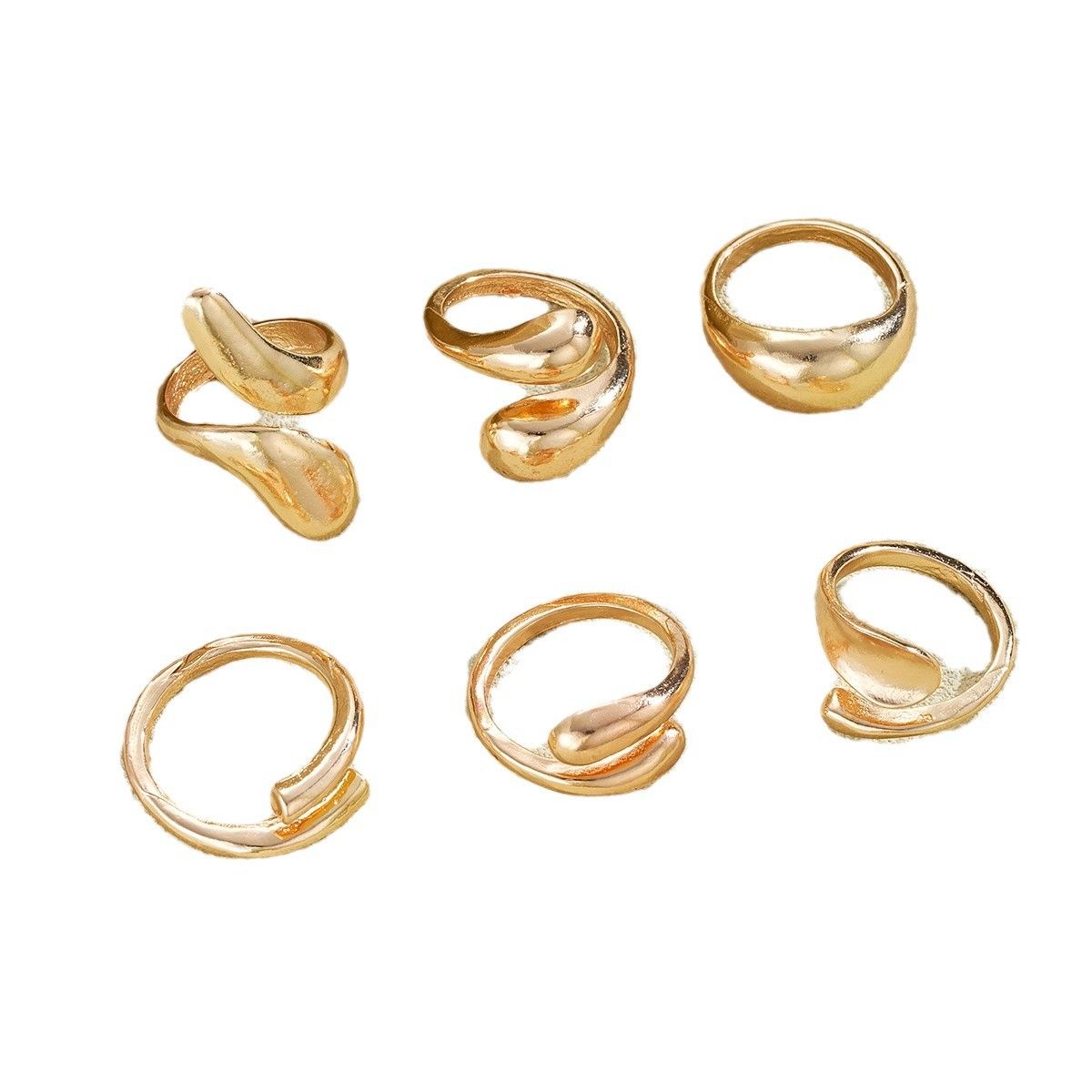 designer ring Explosive irregular droplet ring, niche metal texture smooth ring, exaggerated geometric opening ring, 6-piece set