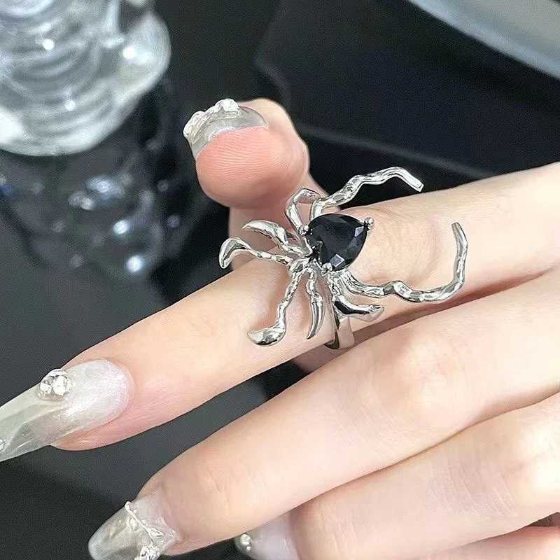 3 Styles Electroplating Black Heart Spider Web Opening Finger Rings Irregular Y2K Vintage Rings Punk Gothic Jewelry Party GiftsXJ250110