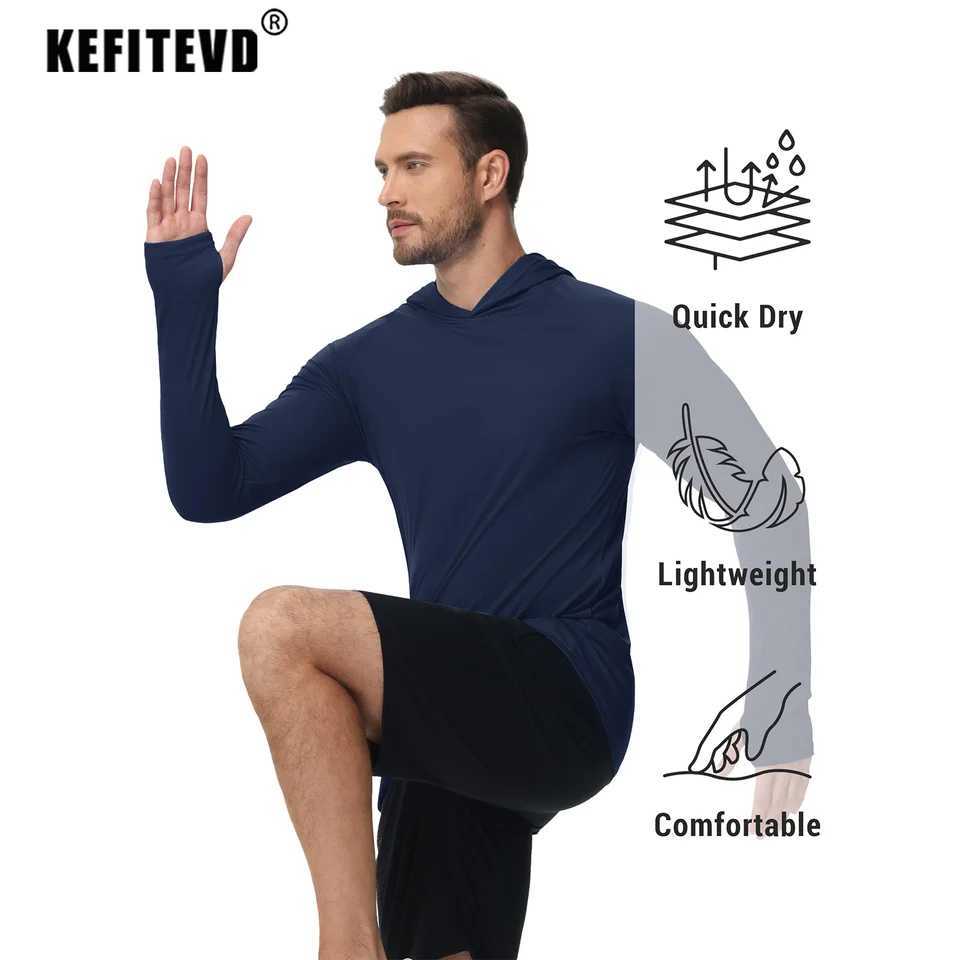 KEFITEVD Mens UPF 50+Quick Drying Long Shirt Lightweight Sunscreen Long Sleeve T-shirt Outdoor Thumbhole Rush Protective Top W250111