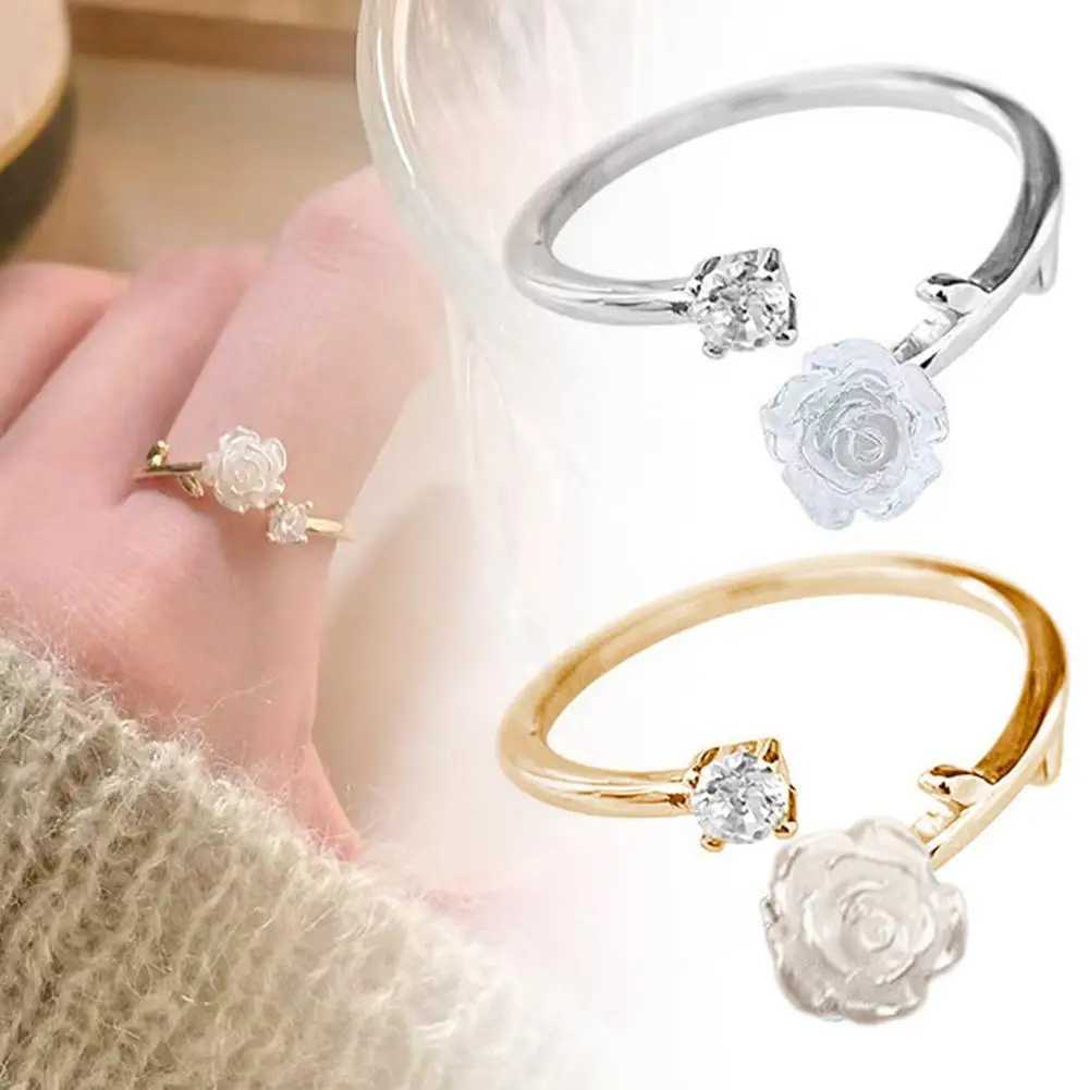 Luxury Zircon Flower Opening Rings for Women Cubic Zirconia Rose Blossom Tulip Adjustable Finger Wedding JewelryXJ250110