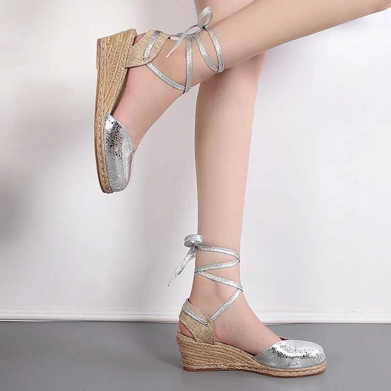 New Arrival Womens Wedge Sandals Ankle Shoulder Straps Womens Espadrillles Narrowband Closed Toes Womens Summer Shoes Womens Platform Sandals New Shoe