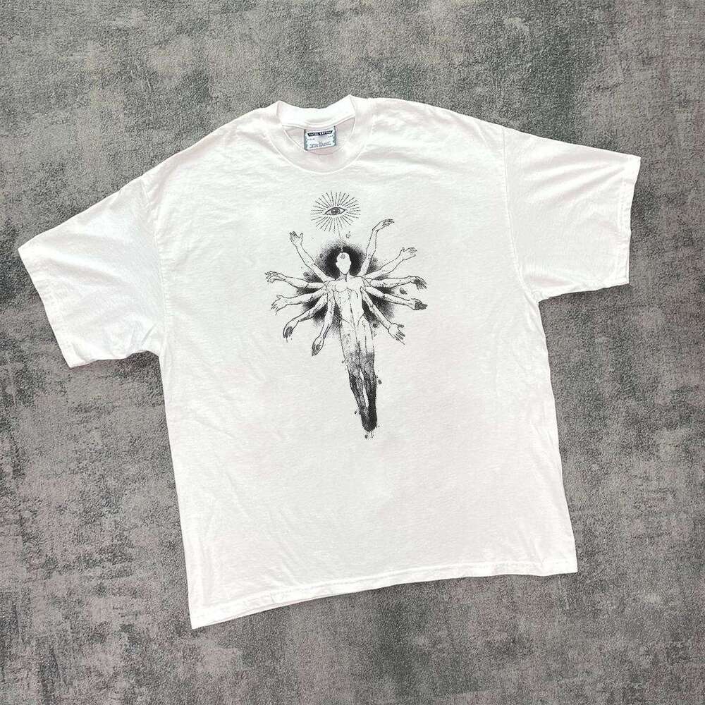 Dark style American washed vintage short sleeved street trendy printed versatile men's and women's couple T-shirt with half sleeves