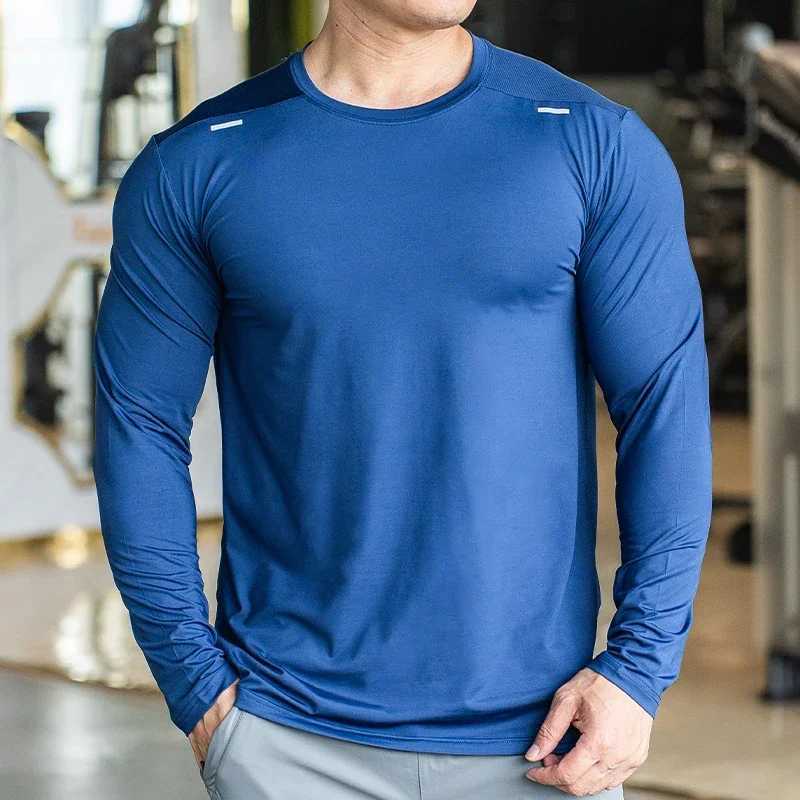 Mens sports fitness long sleeved outdoor badminton quick drying training shirt casual thin running top bodybuilding sportswear W250111