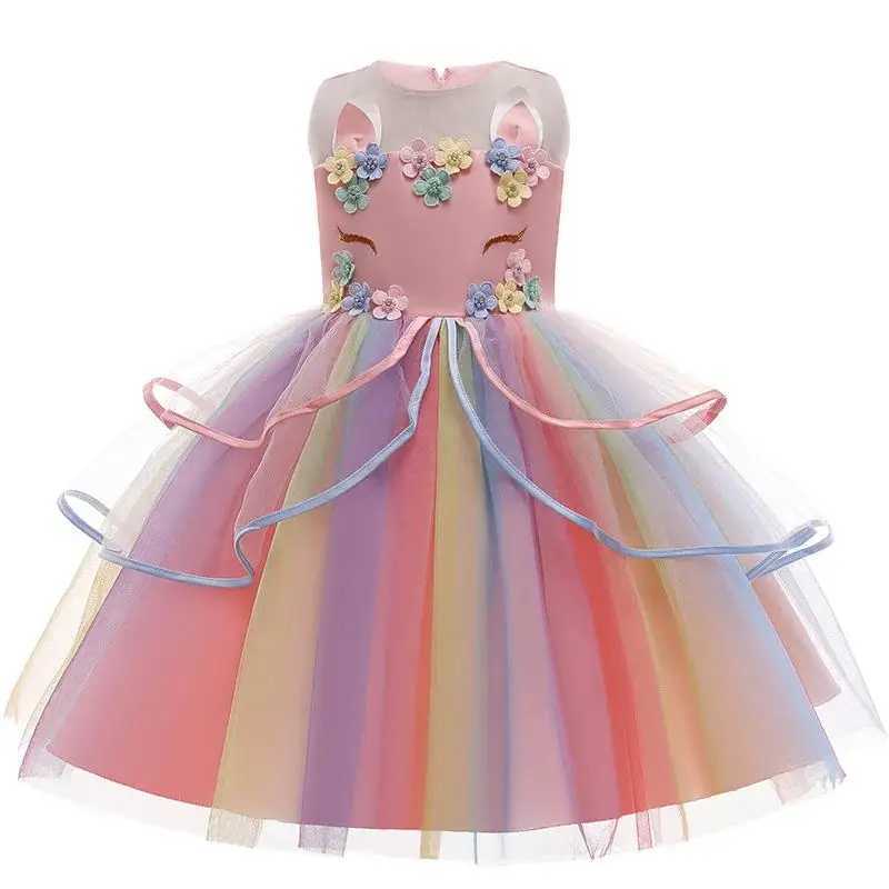 Baby Girl Tutu Dress Pink Rainbow Princess Girl Birthday Par Dress Childrens Halloween Performance Costume W250111