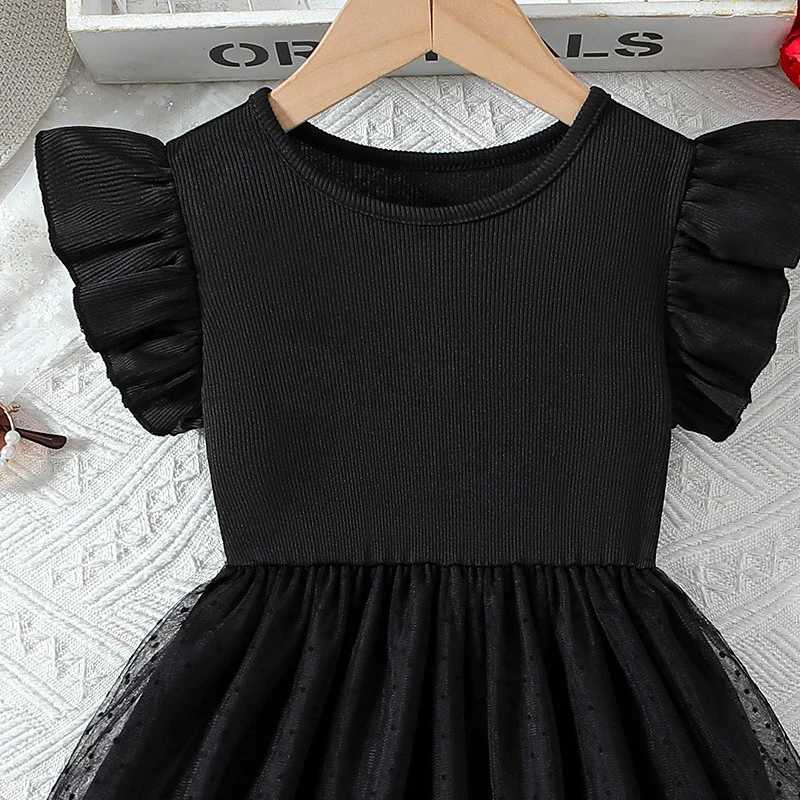 Girls Dress 2025 New Childrens Clothing Summer Short sleeved Black Princess Dress Par Baby Dress Childrens Fashion 1-8Y W250111