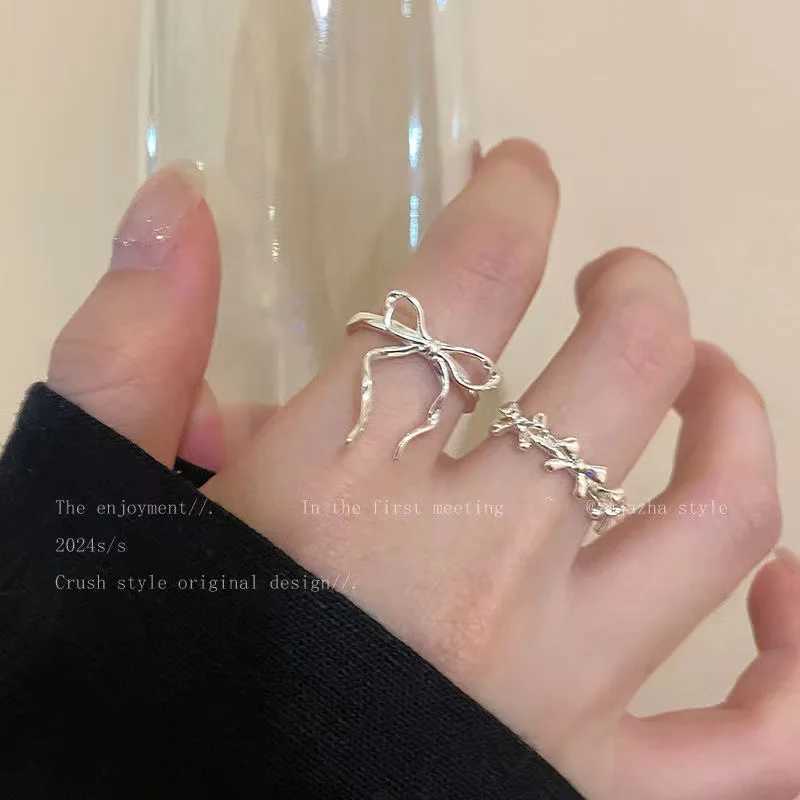 Korean Style Simple Ribbon Bowknot Ring for Womens Fashion Personalized Open Index Sweet Bow Finger Ring Y2K Jewelry Gift PartyXJ250110