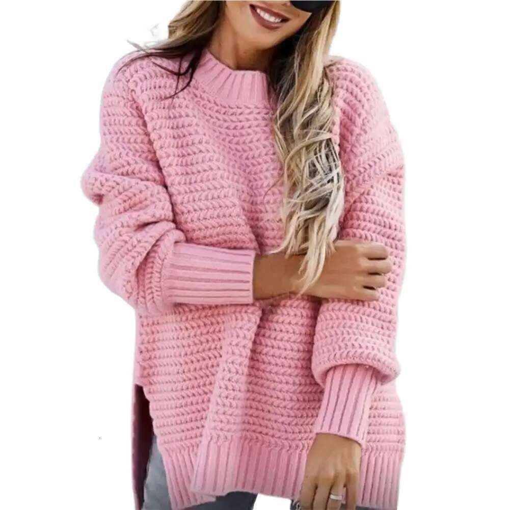 Women Sweater Unique Pattern Half High Collar Autumn Winter Pure Color Thick Knitting Pullover