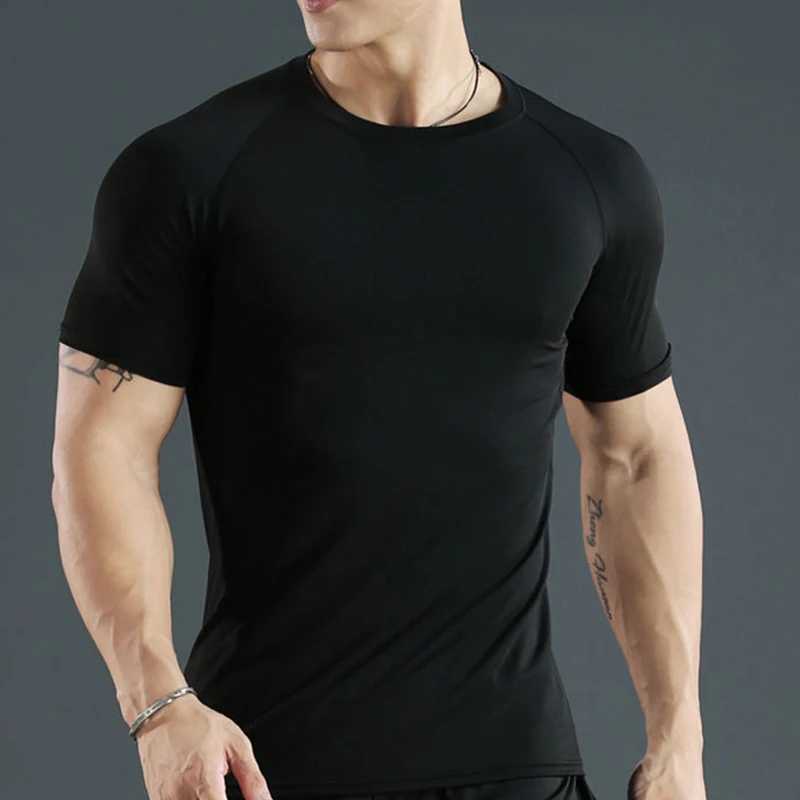 Mens compression running T-shirt tight fitting short sleeved T-shirt training running sweatshirt gym sweatshirt quick drying W250111
