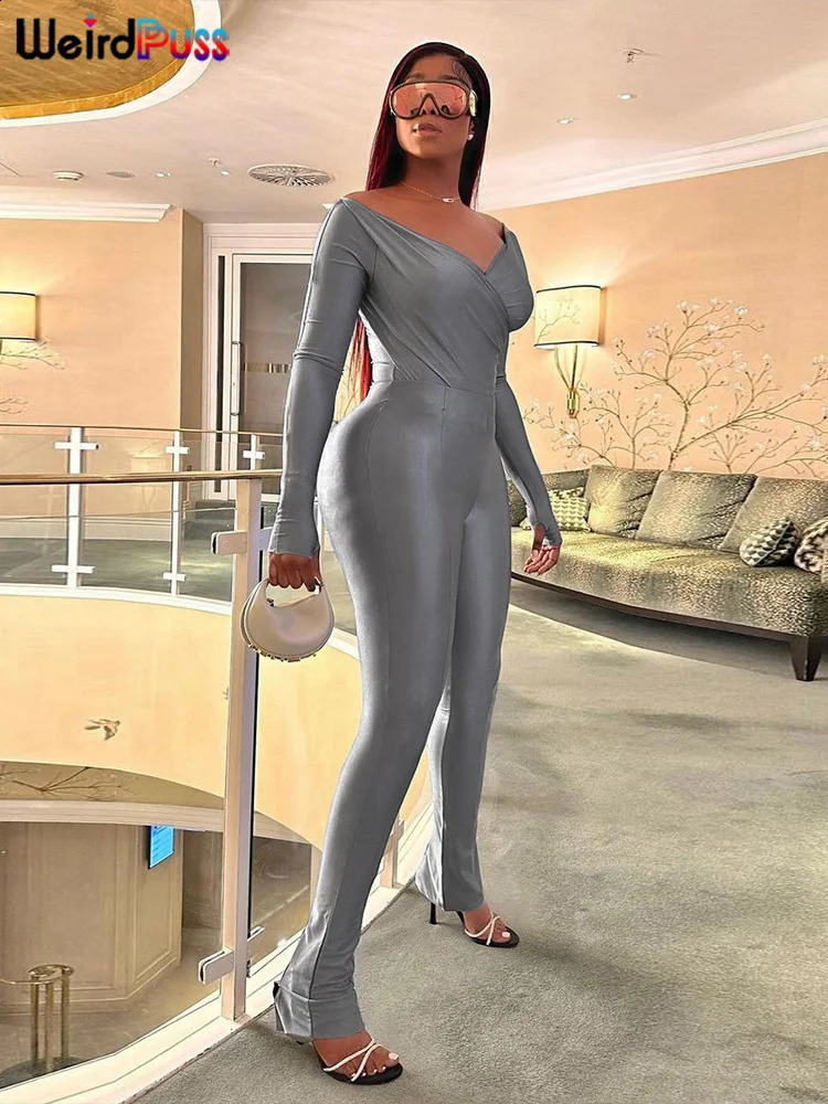 Weird Puss Elegant Women Tracksuit 2 Piece Set Skinny Cross Slash Neck Crop TopsLeggings Stretch Matching Streetwear Outfits 250109