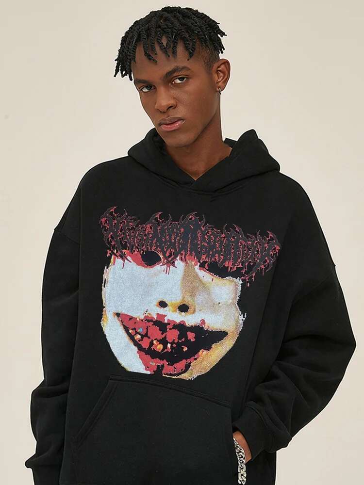 2000S Retro Black Hoodie Women Men Streetwear Haruku Thrilg Avatar Graphic Oversizedpunk Gothic Y2k Clothes Sweatshirt Top