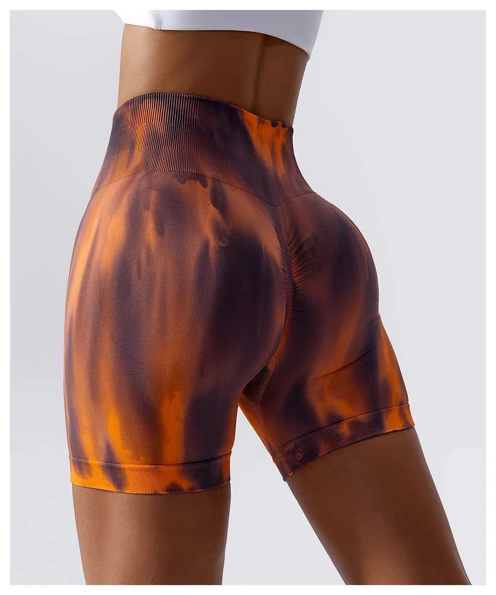 2023 Summer Women Tie-Dye Yoga Shorts Seamless High Waist Peach Hip Fitness Shorts Cycling Gym Push Up Tight Sports ShortsXJ250111