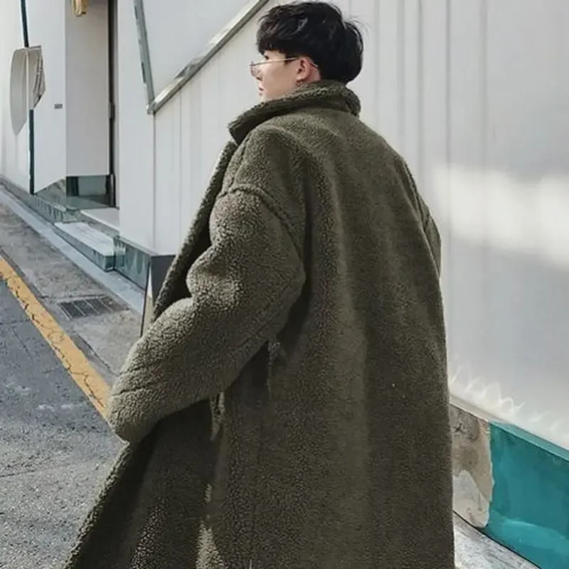 Lamb wool big thickened long coat mens winter particle large size padded jacket Hong Kong style unisex warm windbreaker 250106