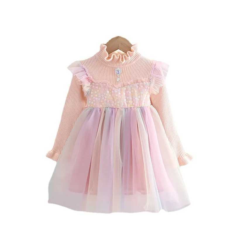 2025 Spring/Autumn Childrens Dress Flower Collar Glitter Childrens Dress Girl Frog Colorful High Thickness Preschool Girl Princess Dress W250111